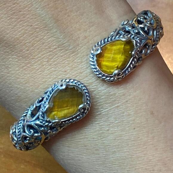 Jewelry - Carolyn Pollack Sterling Tiger's Eye Doublet Decorated Hinged Bracelet For Women